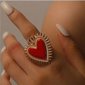 Heart-Shaped Red and Gold Statement Ring